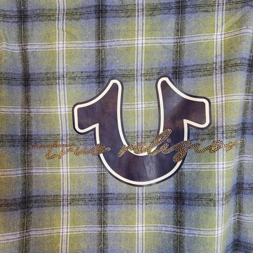 TRUE RELIGION HS Brushed Flannel Women's Button Up Long Sleeve Blouse Iris Small - Picture 4 of 12